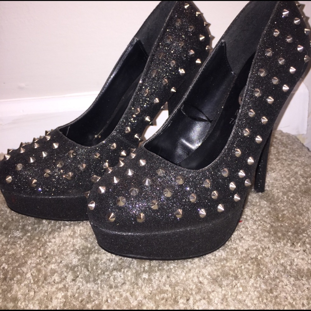Studded Black Platform Heels